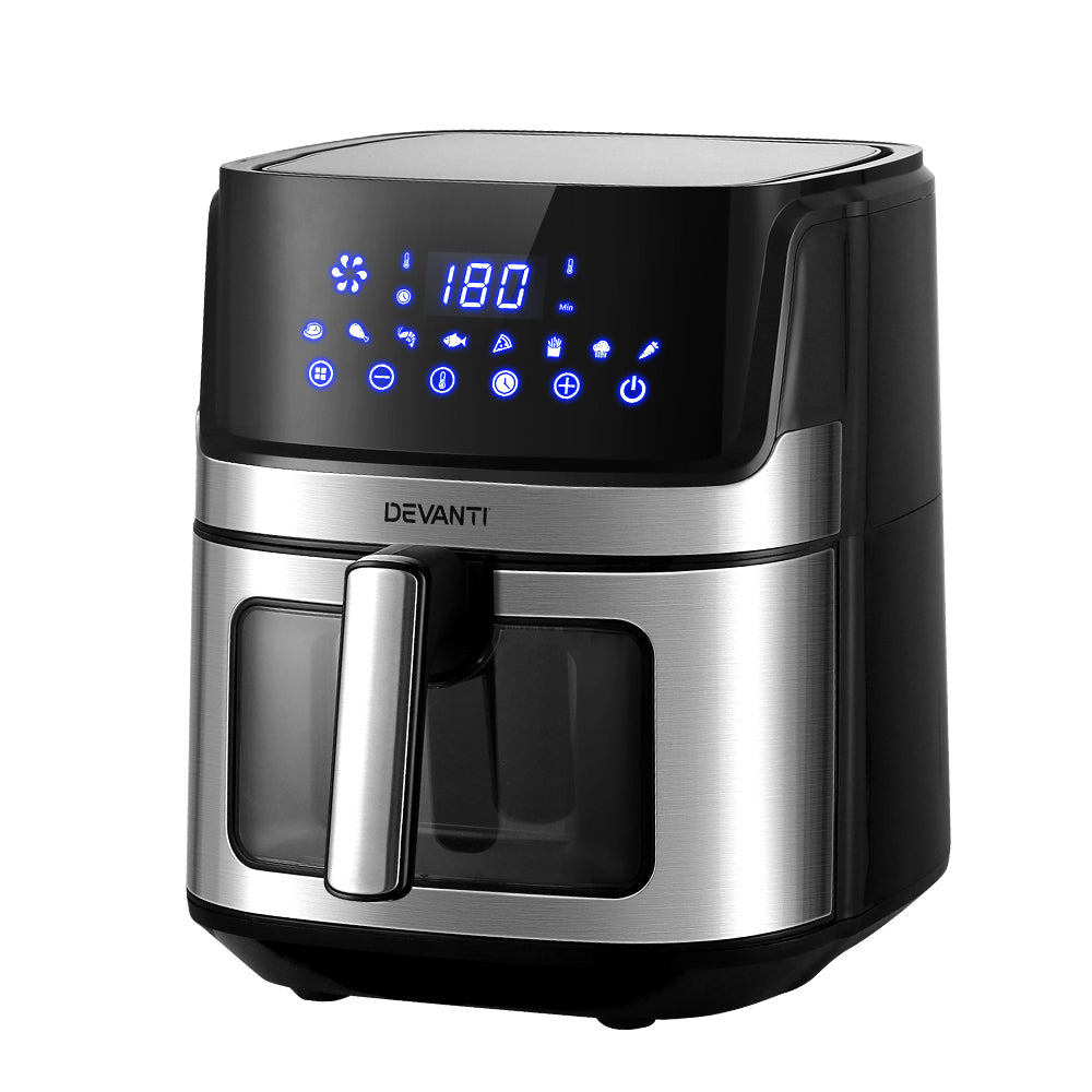 Devanti 6.5L Oil-Free Air Fryer with LCD Touch Control and Clear Viewing Window