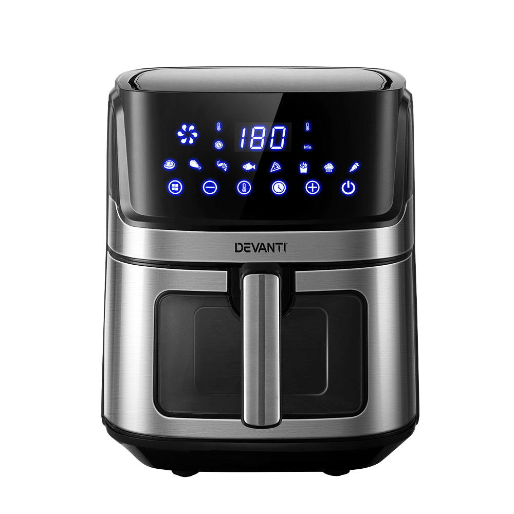 Devanti 6.5L Oil-Free Air Fryer with LCD Touch Control and Clear Viewing Window