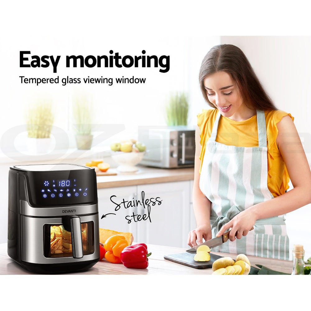 Devanti 6.5L Oil-Free Air Fryer with LCD Touch Control and Clear Viewing Window