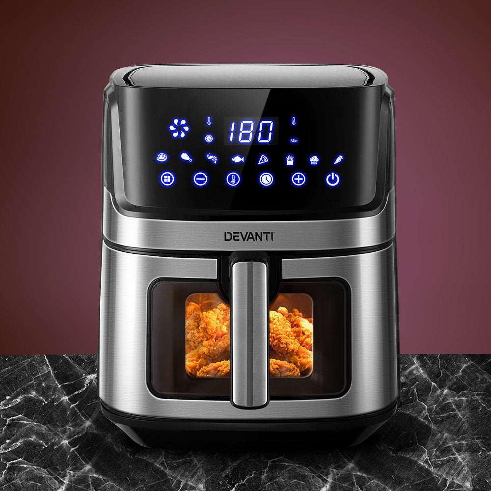 Devanti 6.5L Oil-Free Air Fryer with LCD Touch Control and Clear Viewing Window