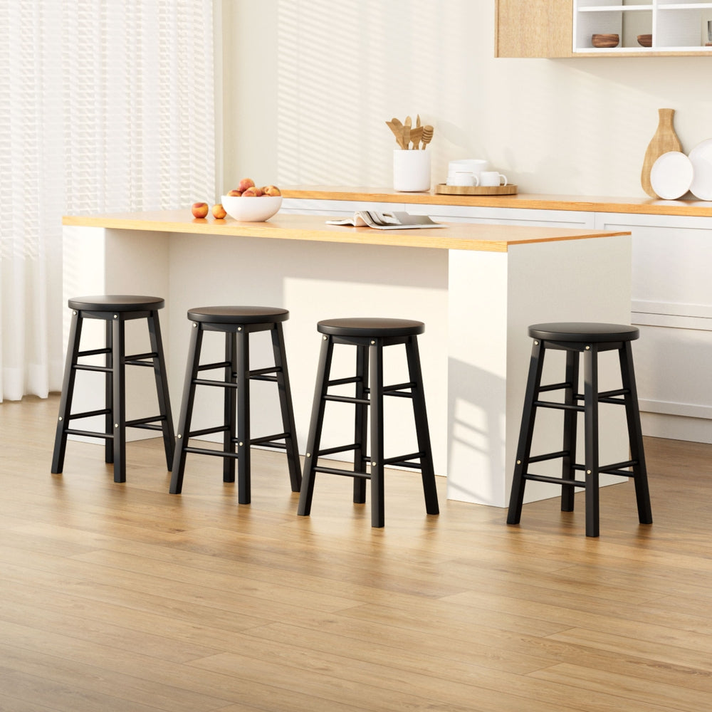 Artiss 4x Bar Stools Round Chairs Wooden Black