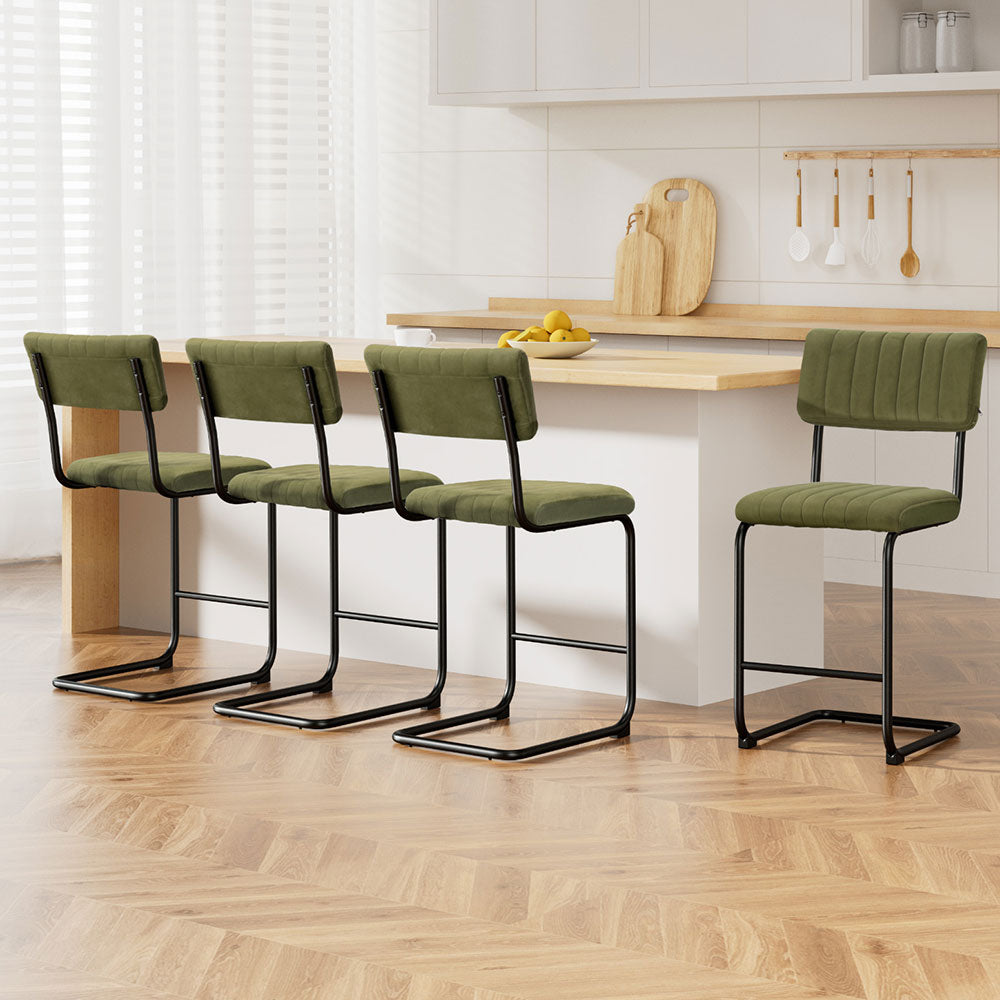 Artiss 4x Bar Stools Velvet Chairs Green