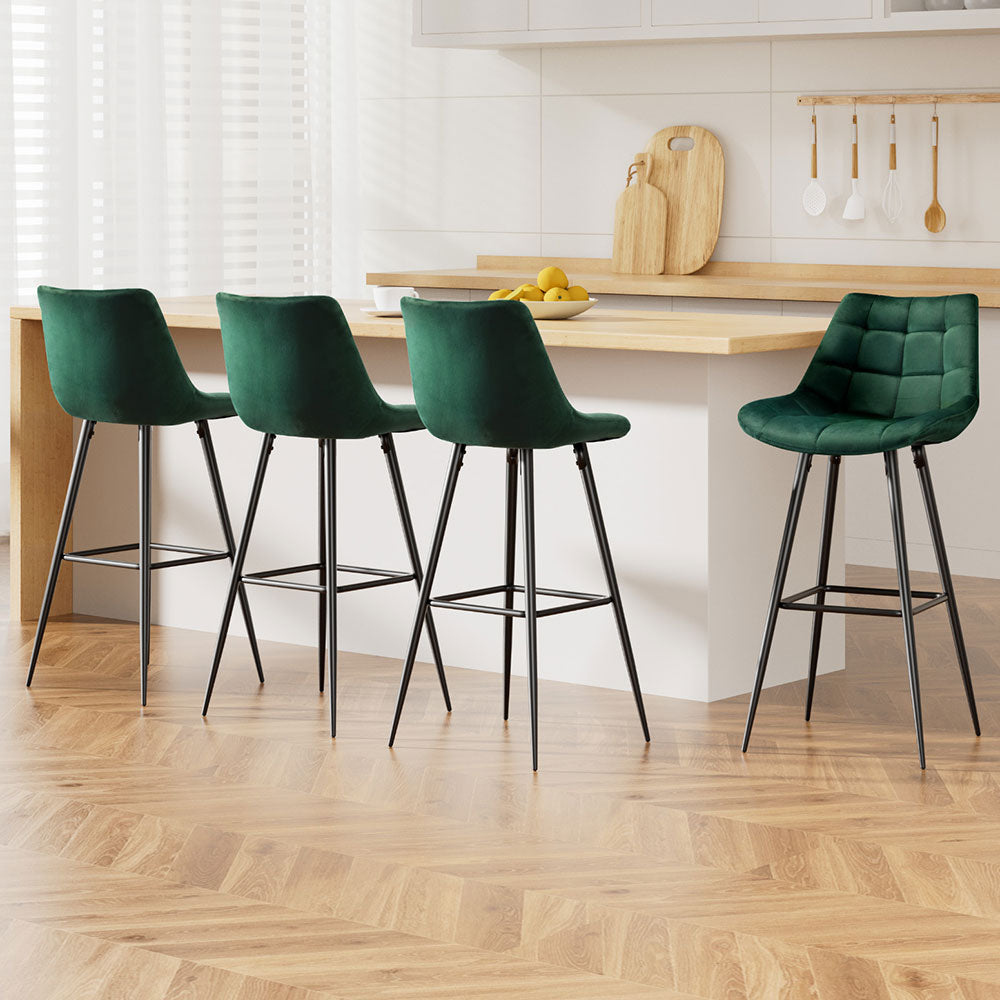 Artiss 4x Bar Stools Velvet Chairs Green