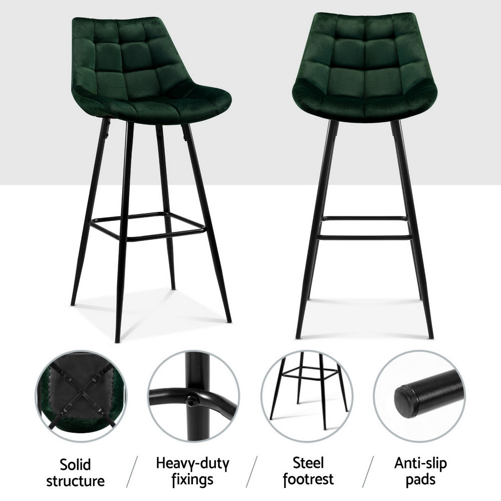 Artiss 4x Bar Stools Velvet Chairs Green