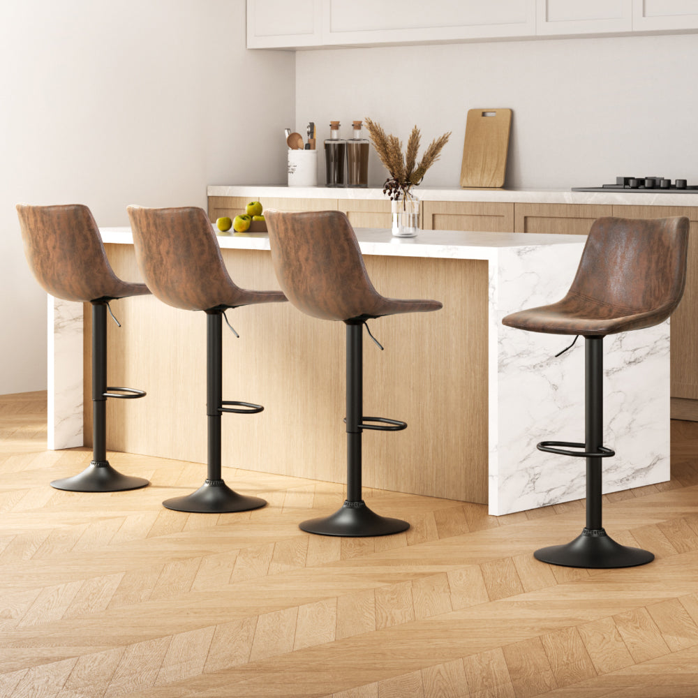 Artiss 4x Bar Stools Vintage Leather Swivel Gas Lift Brown