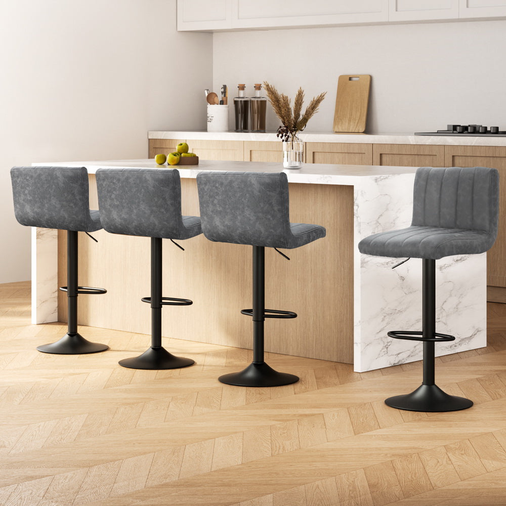 Artiss 4x Bar Stools Vintage Leather Gas Lift Grey