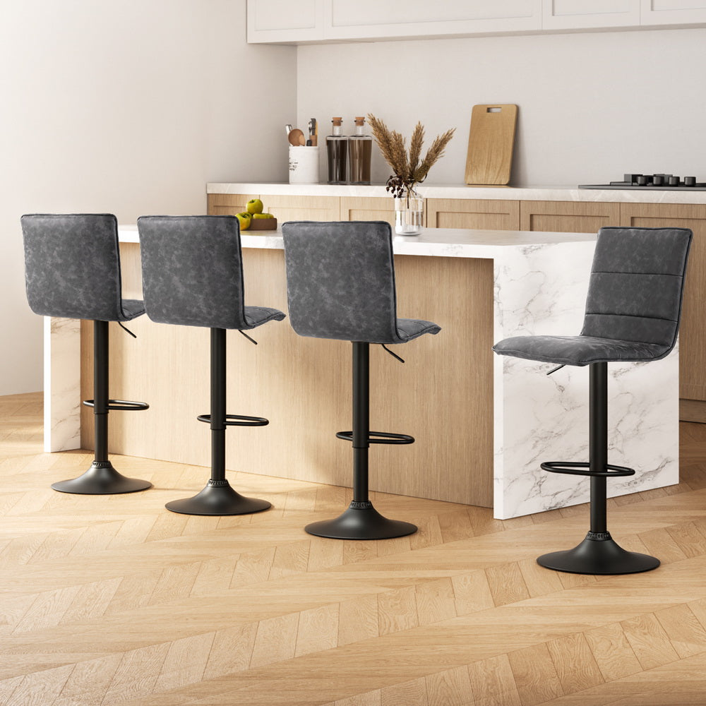 Artiss 4x Bar Stools Gas Lift Vintage Leather Grey