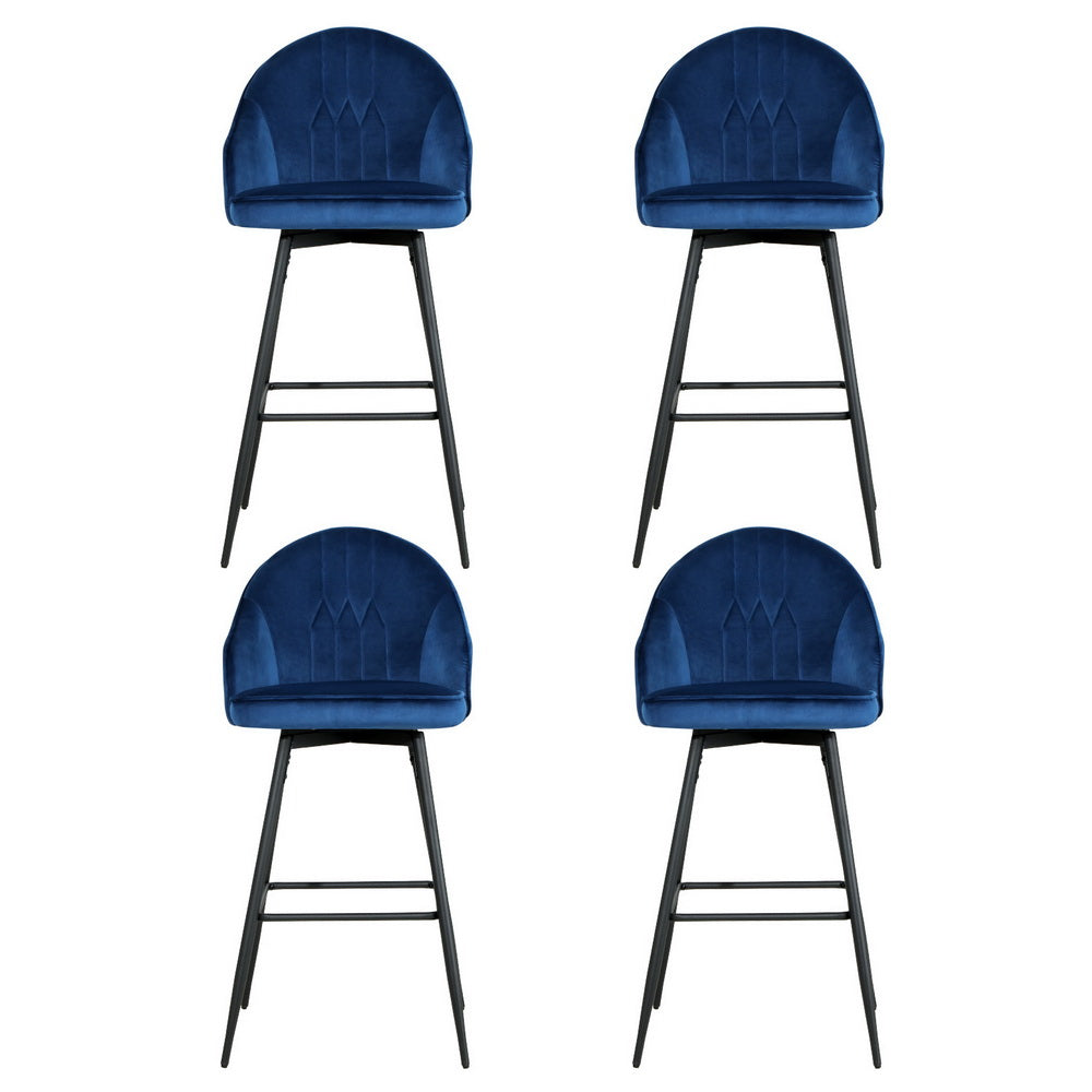 Artiss 4x Bar Stools Velvet Swivel Metal Legs Blue