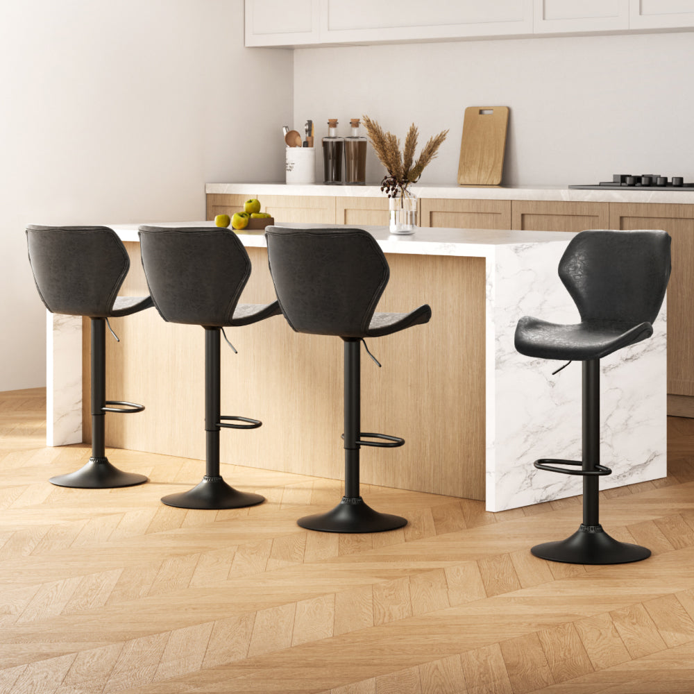 Artiss 4x Bar Stools Vintage Leather Gas Lift Black