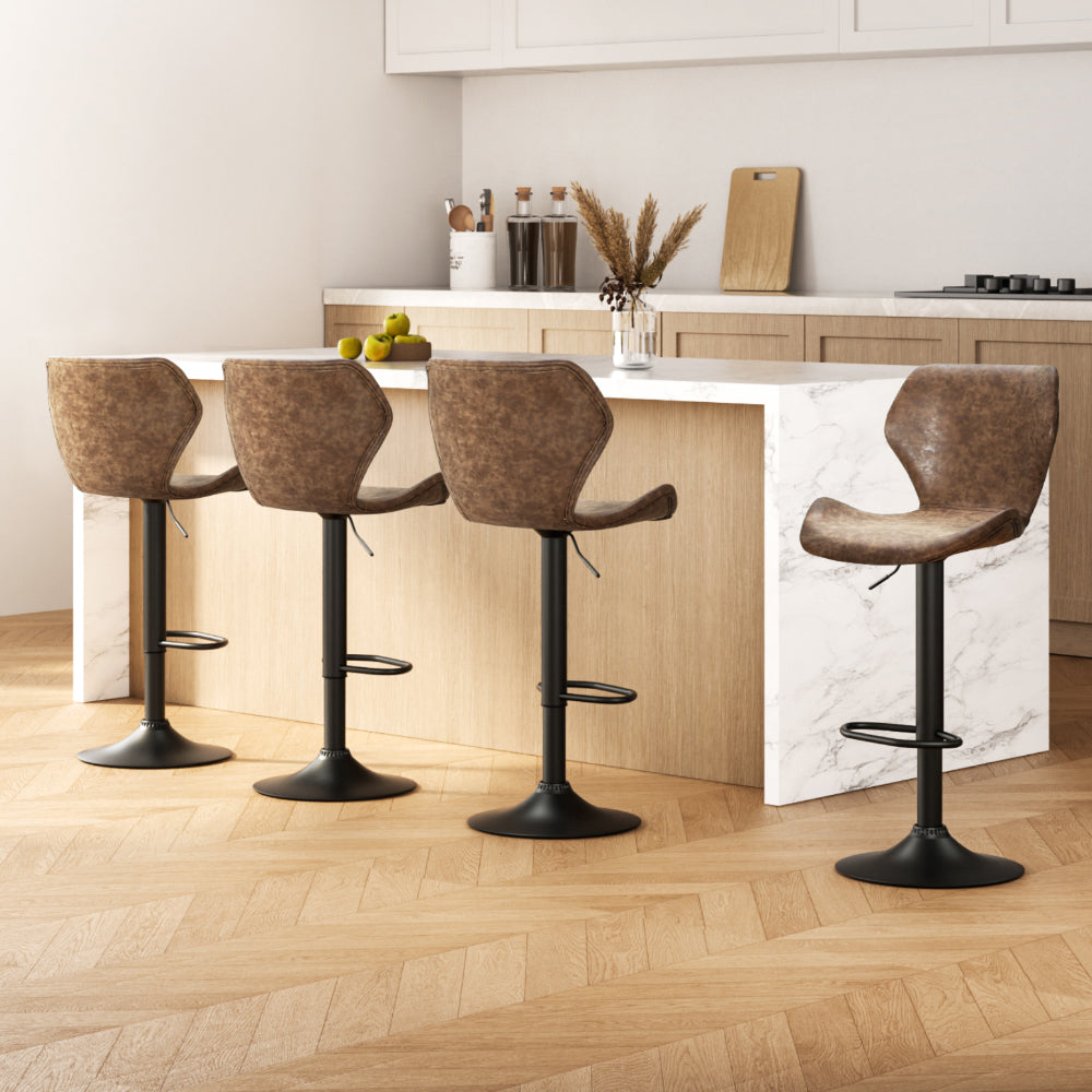 Artiss 4x Bar Stools Vintage Leather Gas Lift Brown