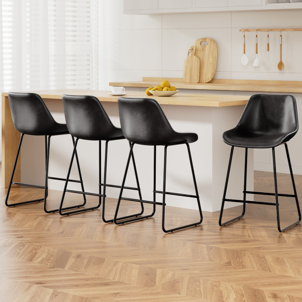 Artiss 4x Bar Stools Leather Padded Metal Legs Black