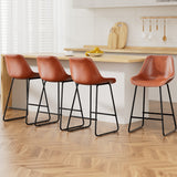 Artiss 4x Bar Stools Leather Padded Metal Legs Brown