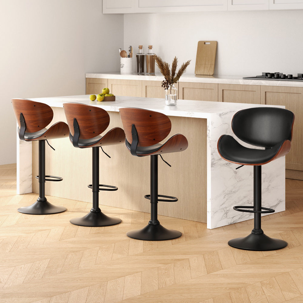 Artiss 4x Bar Stools Gas Lift Leather Padded Black