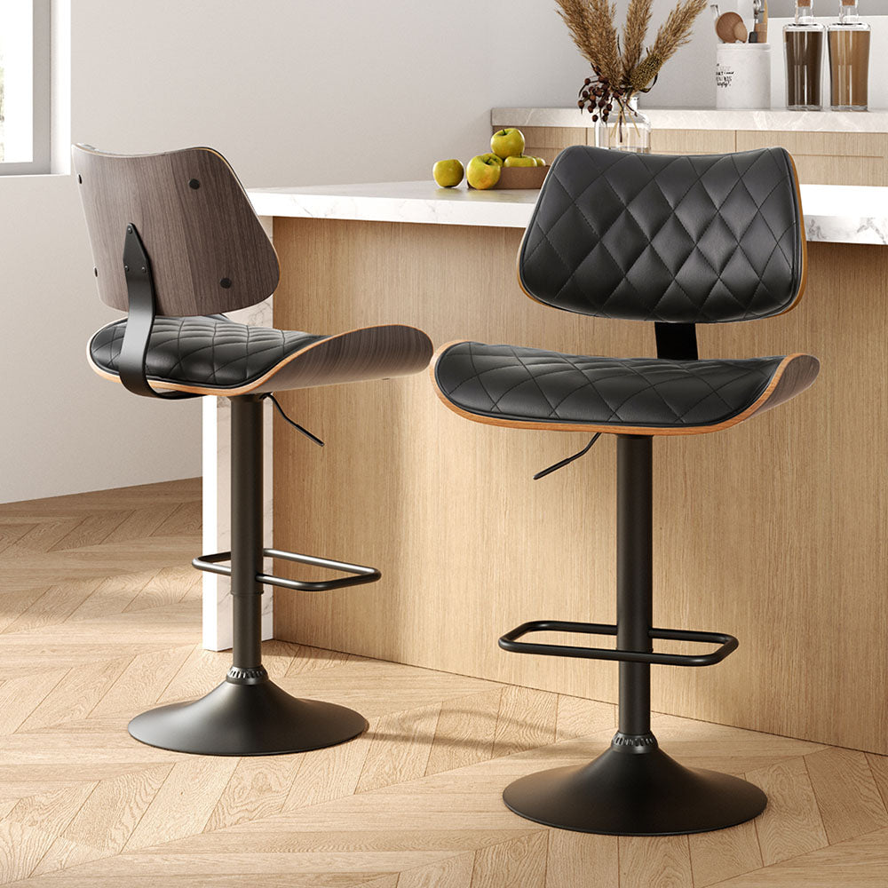 Artiss 2x Bar Stools Kitchen Dining Chairs Gas Lift Stool Wooden Leather Black