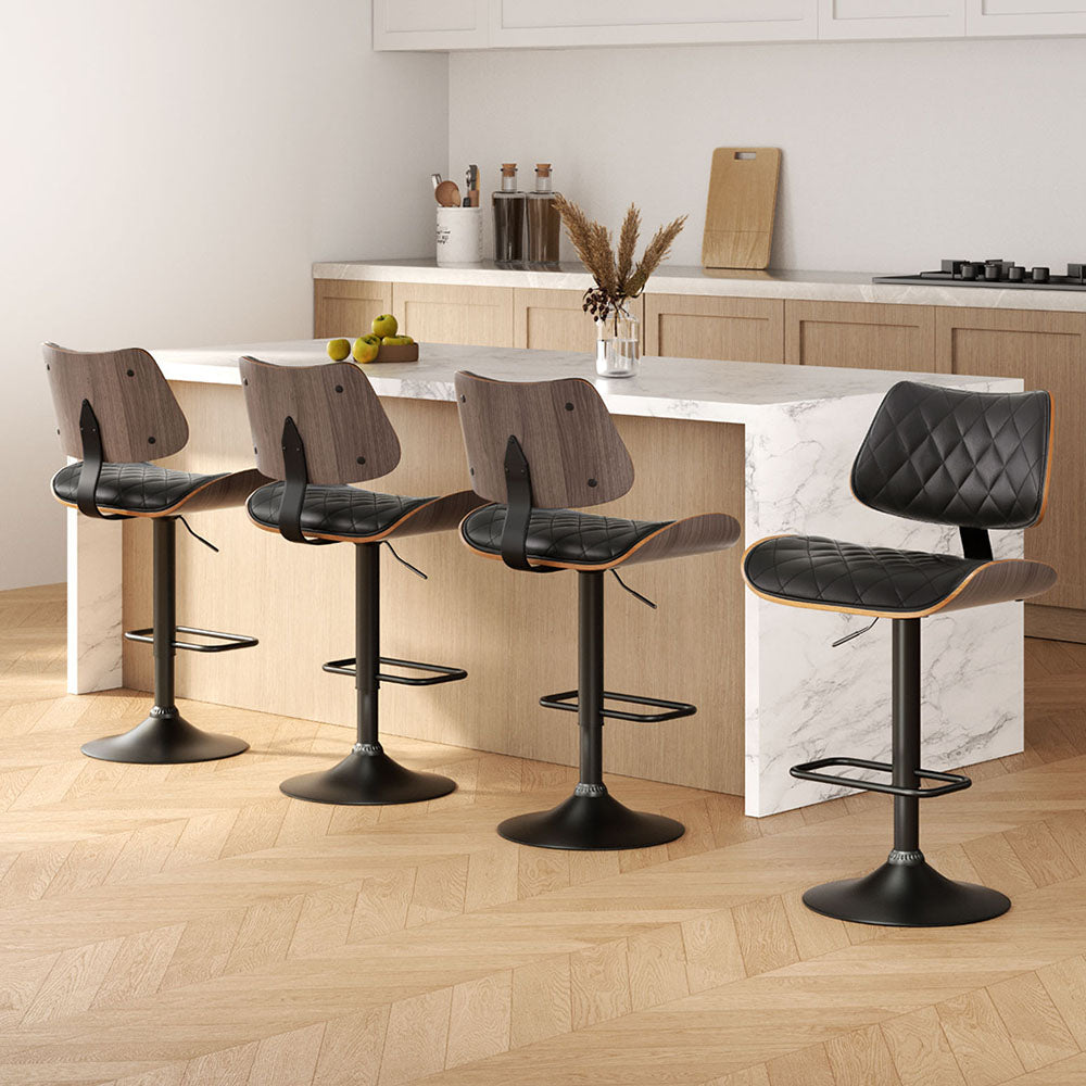 Artiss 4x Bar Stools Kitchen Dining Chairs Gas Lift Stool Wooden Leather Black