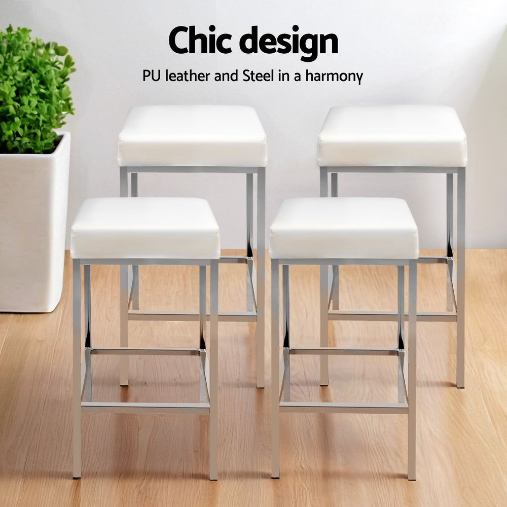 Artiss 4x Bar Stools Leather Padded Metal White