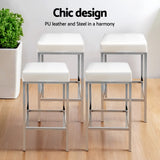 Artiss 4x Bar Stools Leather Padded Metal White