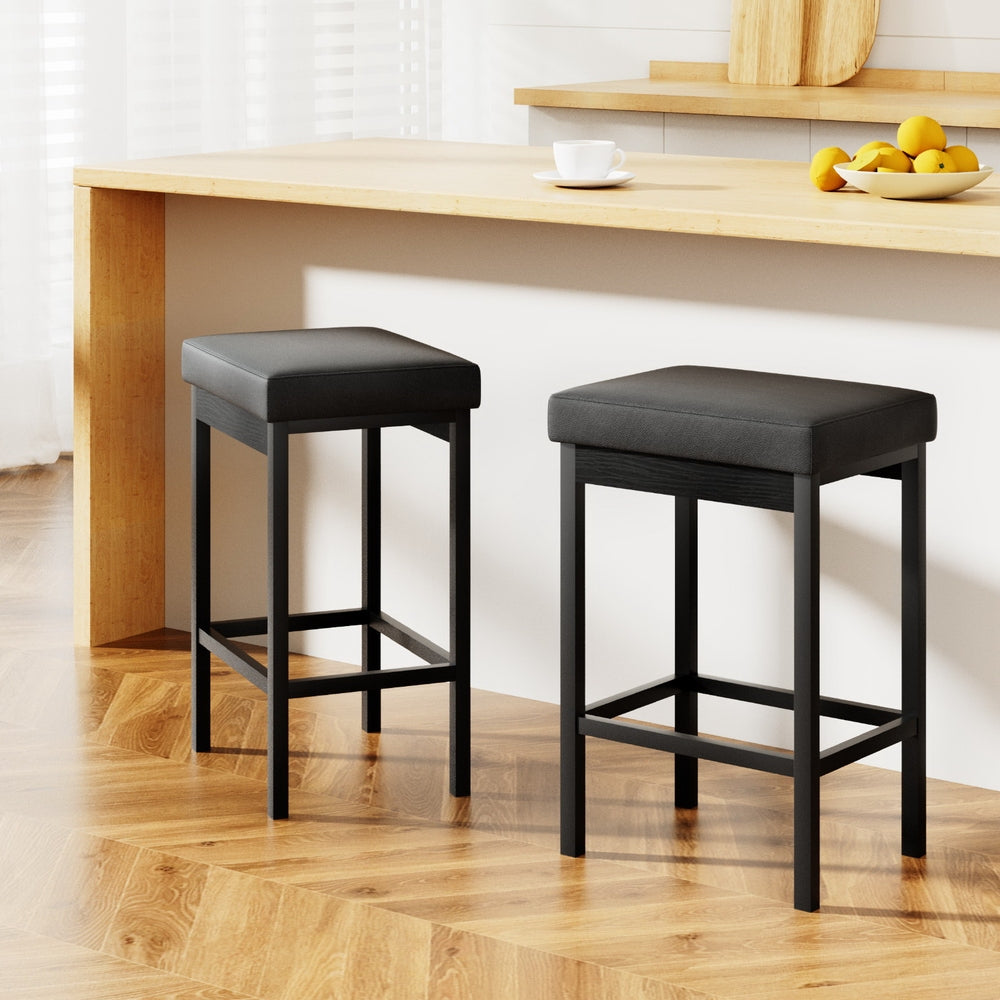 2x Artiss Metal Bar Stools PU Seat Dining Counter Chairs