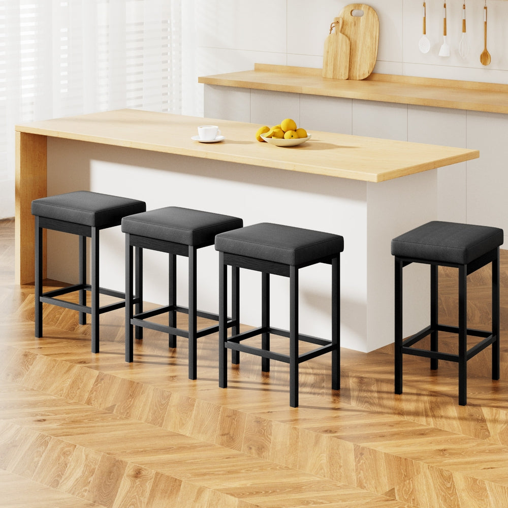 A Set of 4 Artiss Metal Bar Stools PU Seat Dining Counter Chairs