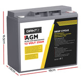 Giantz AGM Deep Cycle Battery 12V 25Ah Box Portable Solar Caravan Camping - Front View