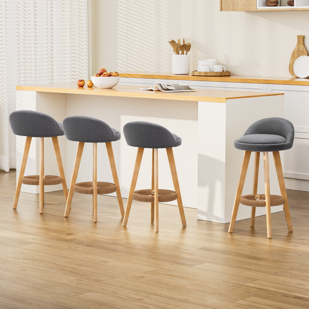 Artiss 4x Bar Stools Padded Linen Wooden Grey