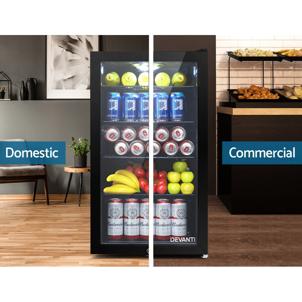 Devanti 98L Bar Fridge Glass Door Mini Fridges Freezer Black