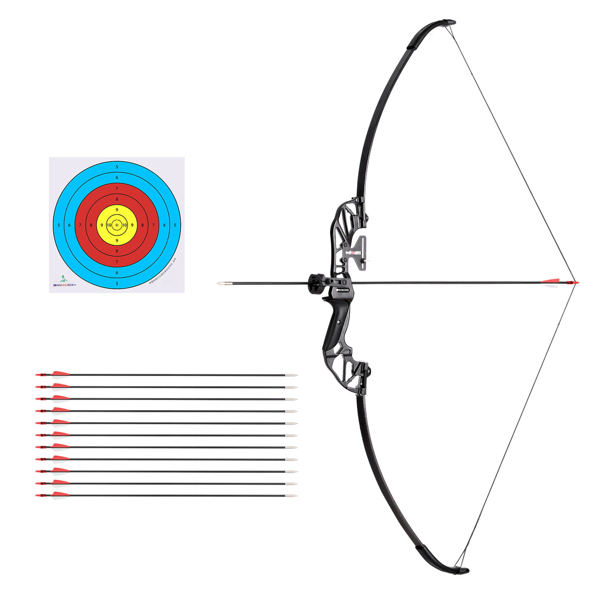 Beginner's Recurve Takedown Archery Set - 55lbs Bow and 12 Fiberglass Arrows in Red