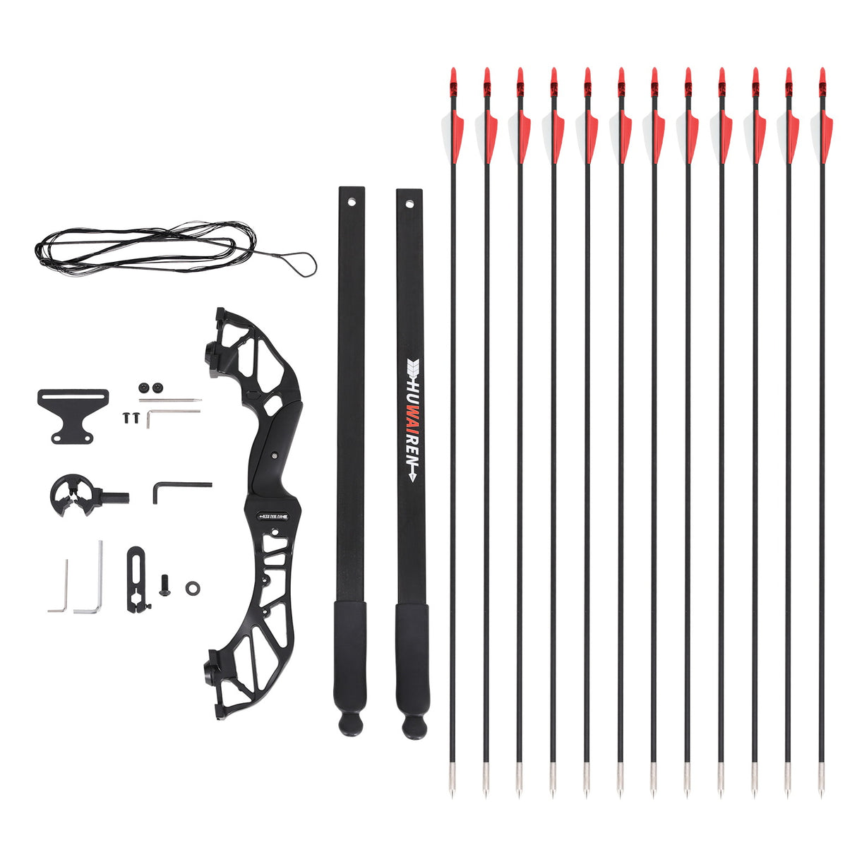 Beginner's Recurve Takedown Archery Set - 55lbs Bow and 12 Fiberglass Arrows in Red