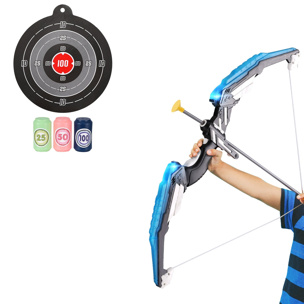 Keezi Kids Archery Set with LED Light - Bow, Suction Arrows, Target & Bottles for Outdoor Fun