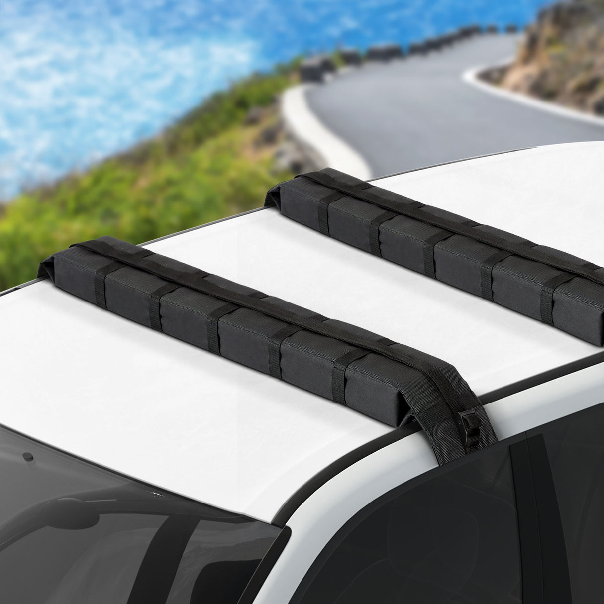 Adjustable Black Soft Roof Rack for Kayaks and Luggage - 116cm Universal Fit