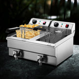 Devanti 20L Electric Commercial Deep Fryer Double Baskets Oil Taps 6000W