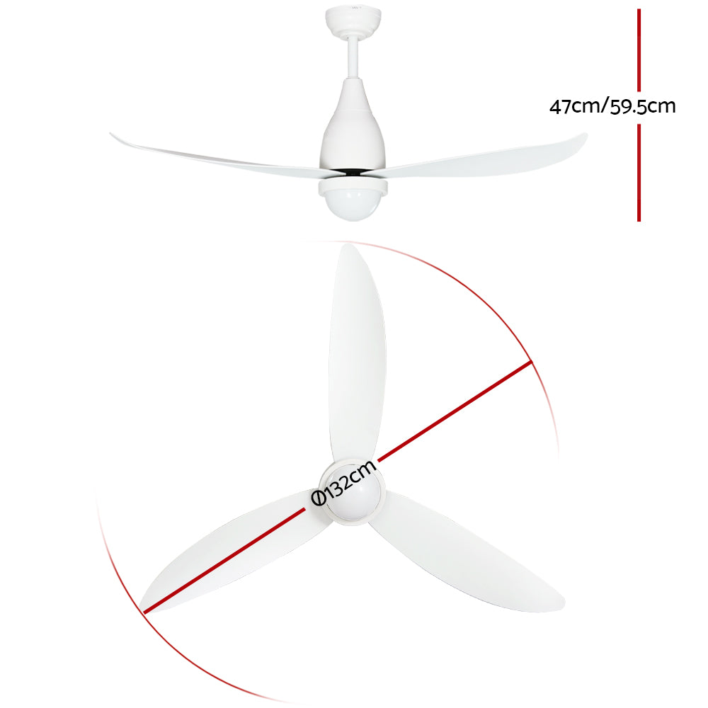 Devanti 52-Inch DC Motor Ceiling Fan with LED Light and Remote Control - White