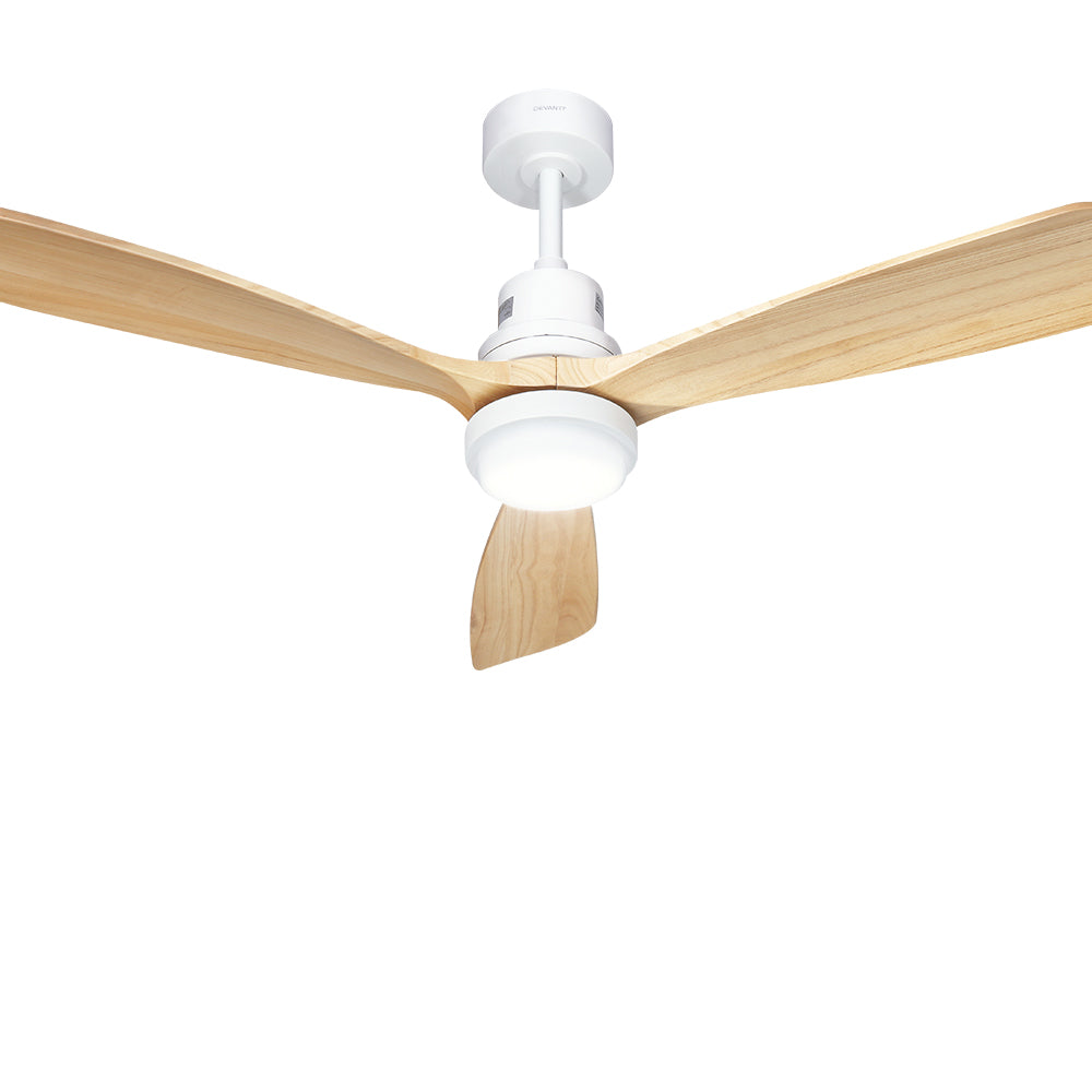 Devanti 52'' Remote-Controlled Ceiling Fan with LED Light - Light Wood Finish