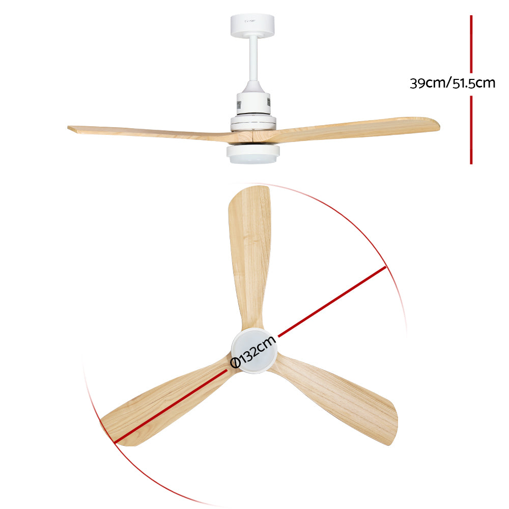 Devanti 52'' Remote-Controlled Ceiling Fan with LED Light - Light Wood Finish