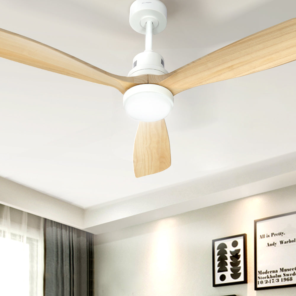 Devanti 52'' Remote-Controlled Ceiling Fan with LED Light - Light Wood Finish