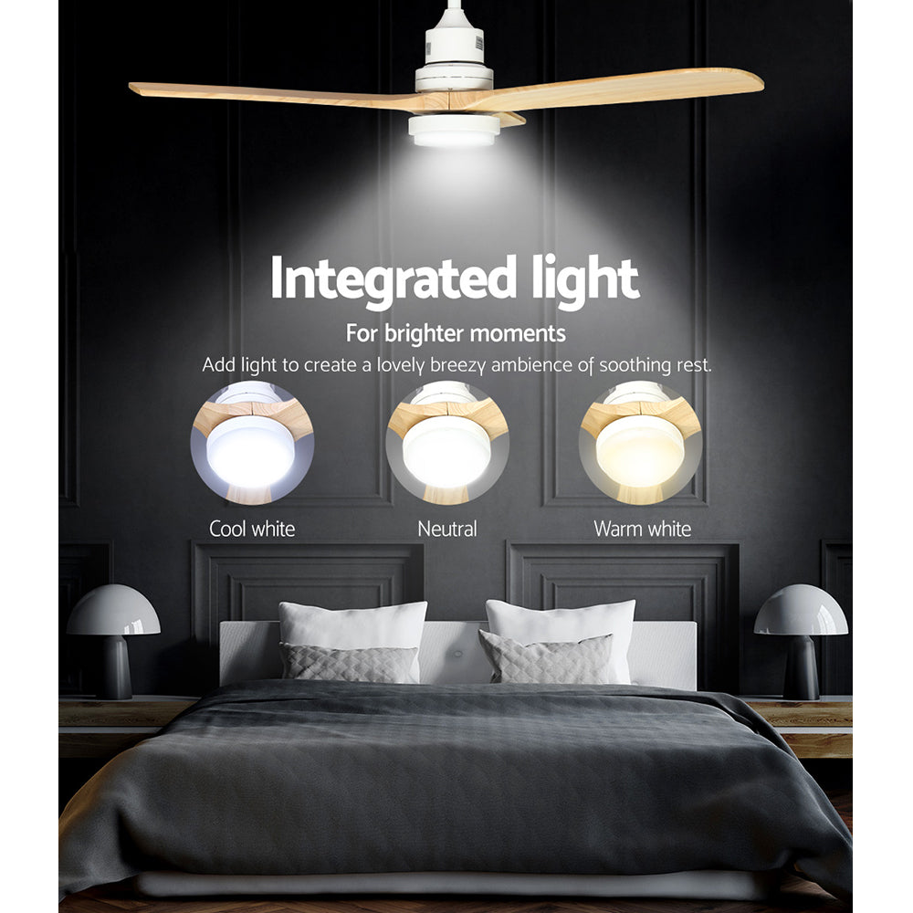 Devanti 52'' Remote-Controlled Ceiling Fan with LED Light - Light Wood Finish