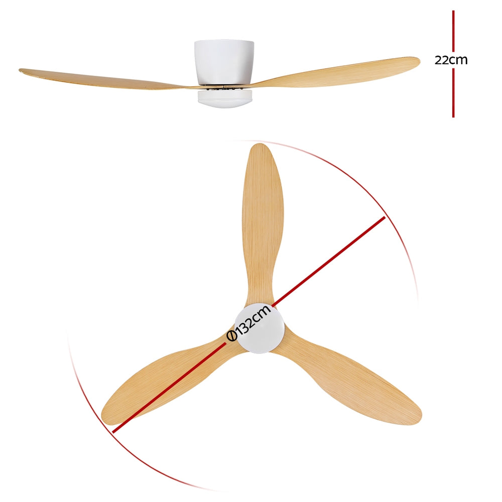 Devanti 52-Inch DC Motor Ceiling Fan with LED Light and Remote Control - Light Wood Finish