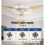 Devanti 52-Inch DC Motor Ceiling Fan with LED Light and Remote Control - Light Wood Finish