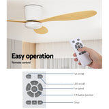 Devanti 52-Inch DC Motor Ceiling Fan with LED Light and Remote Control - Light Wood Finish