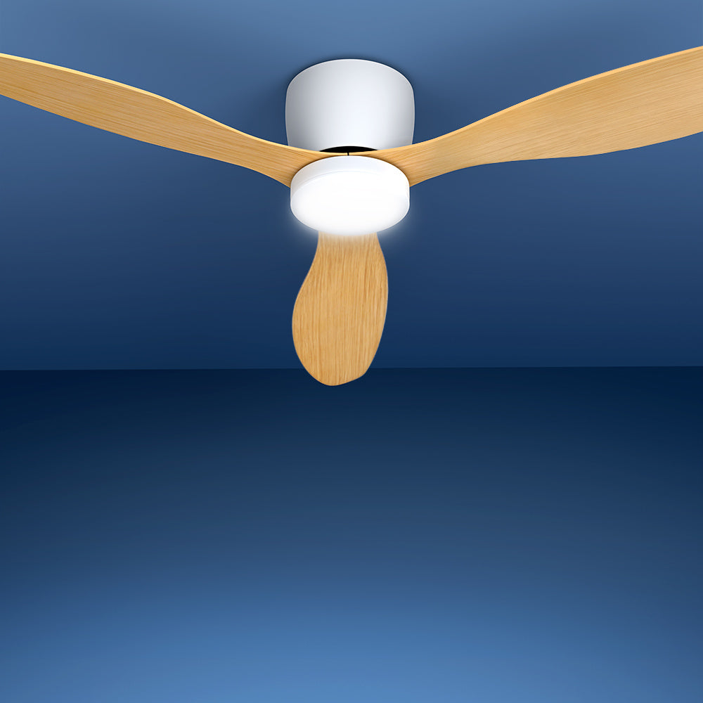 Devanti 52-Inch DC Motor Ceiling Fan with LED Light and Remote Control - Light Wood Finish