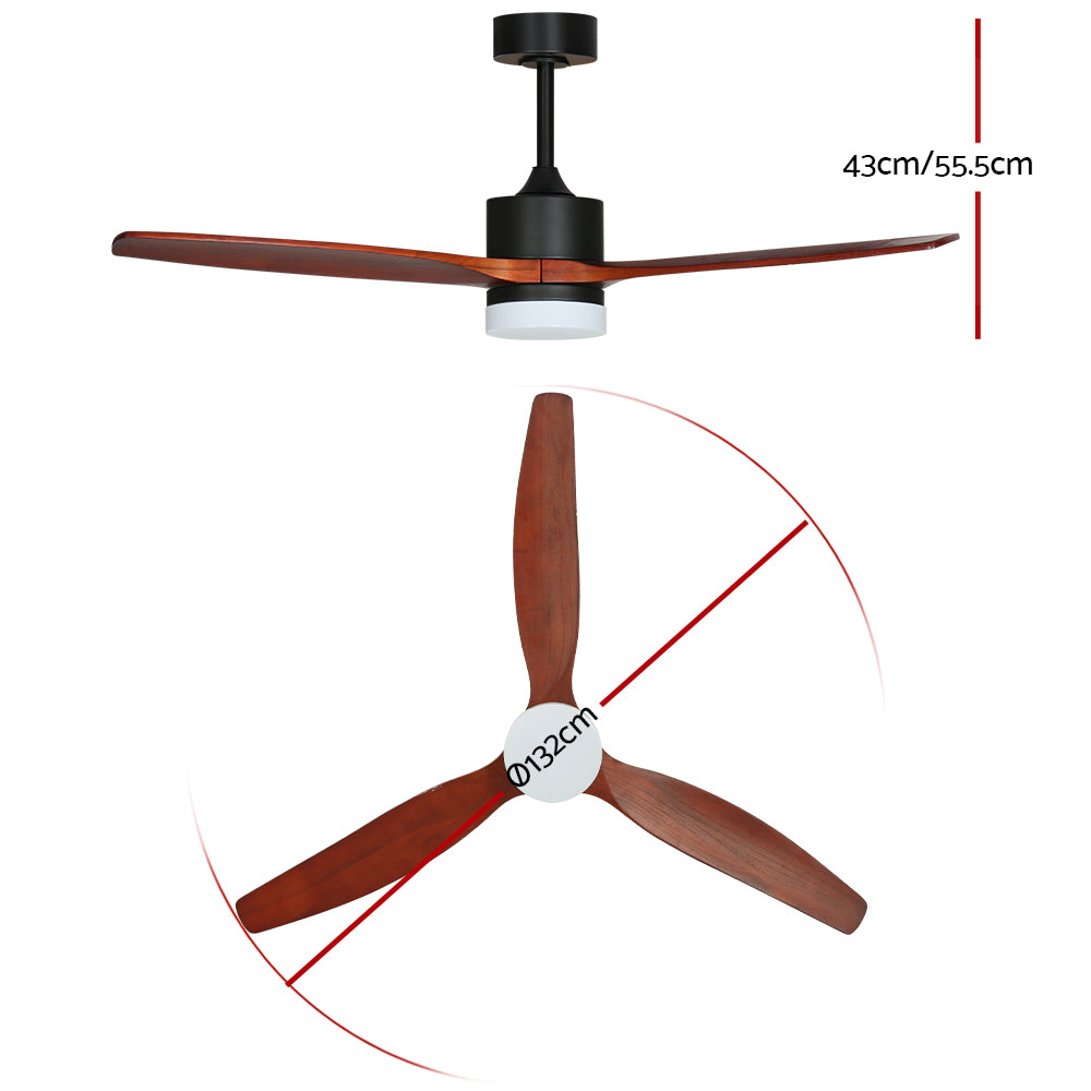 Devanti 52'' Dark Wood Ceiling Fan with LED Light and Remote Control - 3 Blade Design