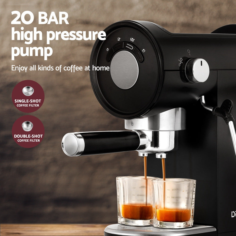 Devanti 20 Bar Espresso Coffee Maker - Sleek Black Design