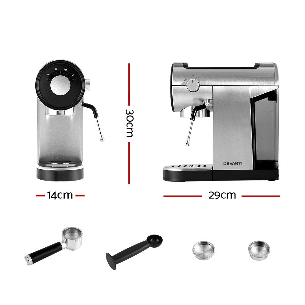 Devanti 20-Bar Espresso Maker with Milk Frother and Mug Warmer