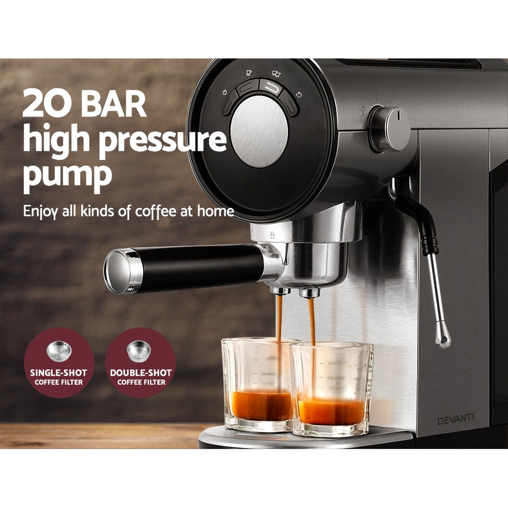 Devanti 20-Bar Espresso Maker with Milk Frother and Mug Warmer