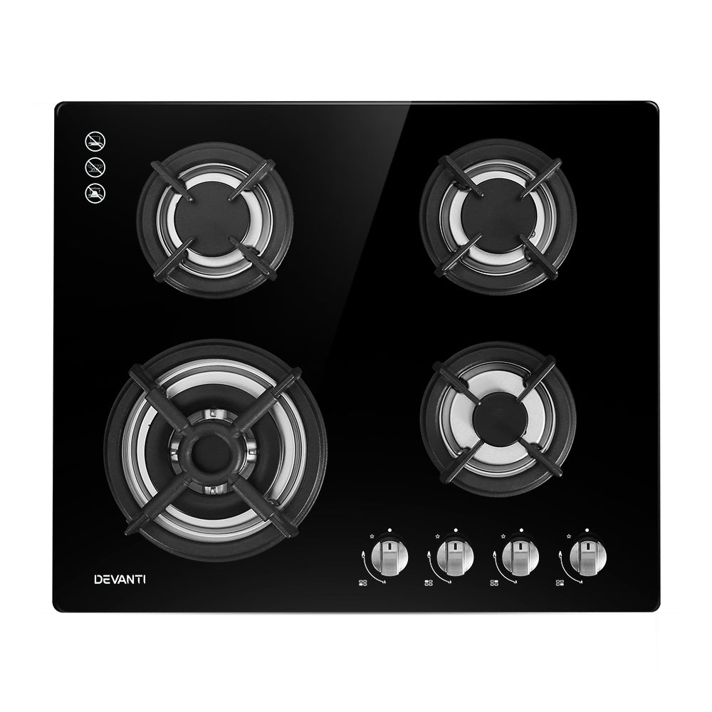 Devanti Gas Cooktop 60cm 4 Burner Black