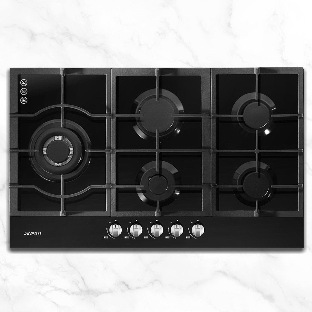 Devanti Gas Cooktop 90cm 5 Burner Black