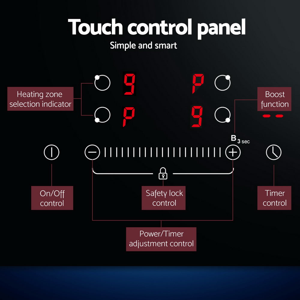 Devanti 70cm Ceramic Induction Cooktop with 4 Zones and 7000W Power Boost