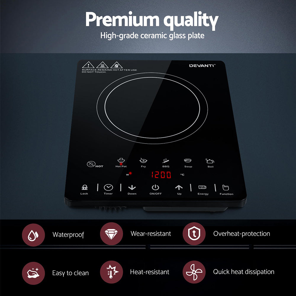 Devanti 2000W Induction Ceramic Cooktop with Touch Controls