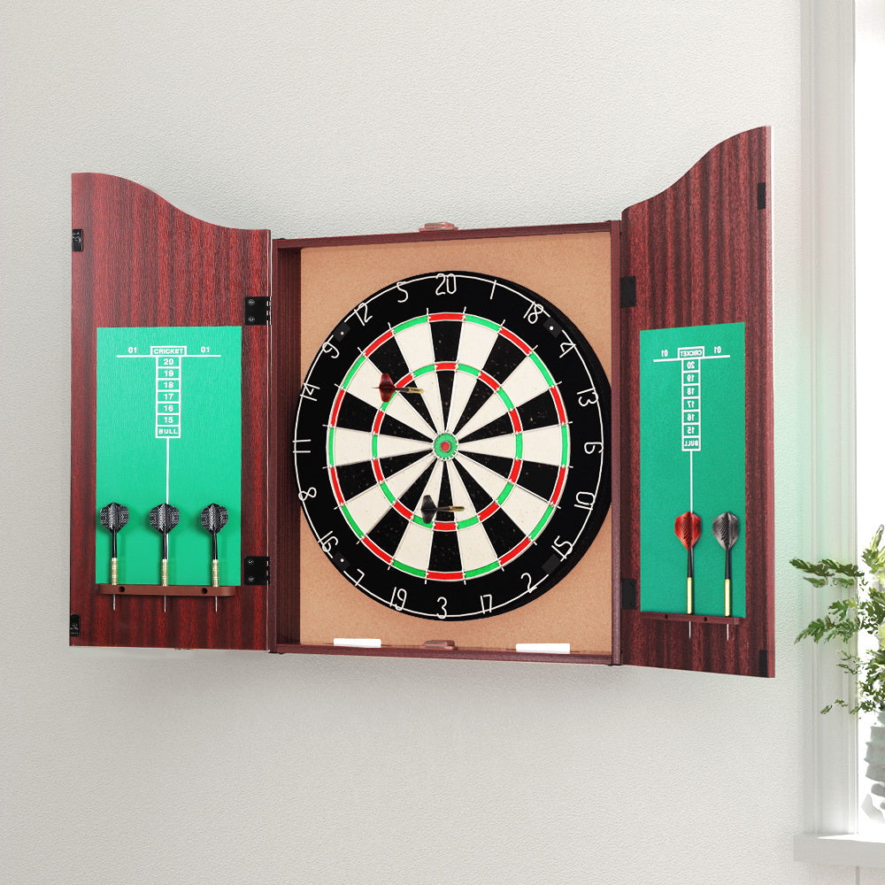 Deluxe 18" Dartboard Set with Steel Darts and Elegant Wooden Cabinet for Game Nights