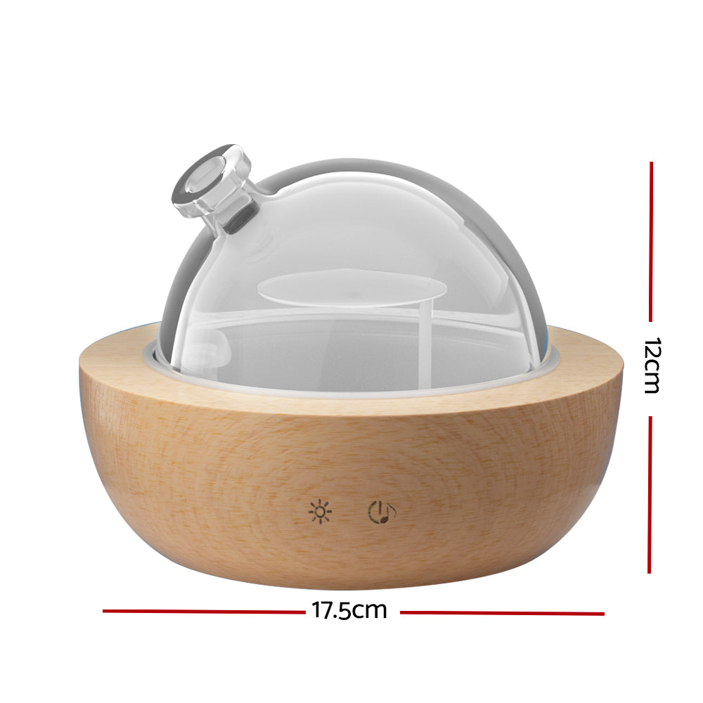 Devanti Ultrasonic 4-in-1 Aroma Diffuser with Glass Dome and Wood Base - 200ml Capacity